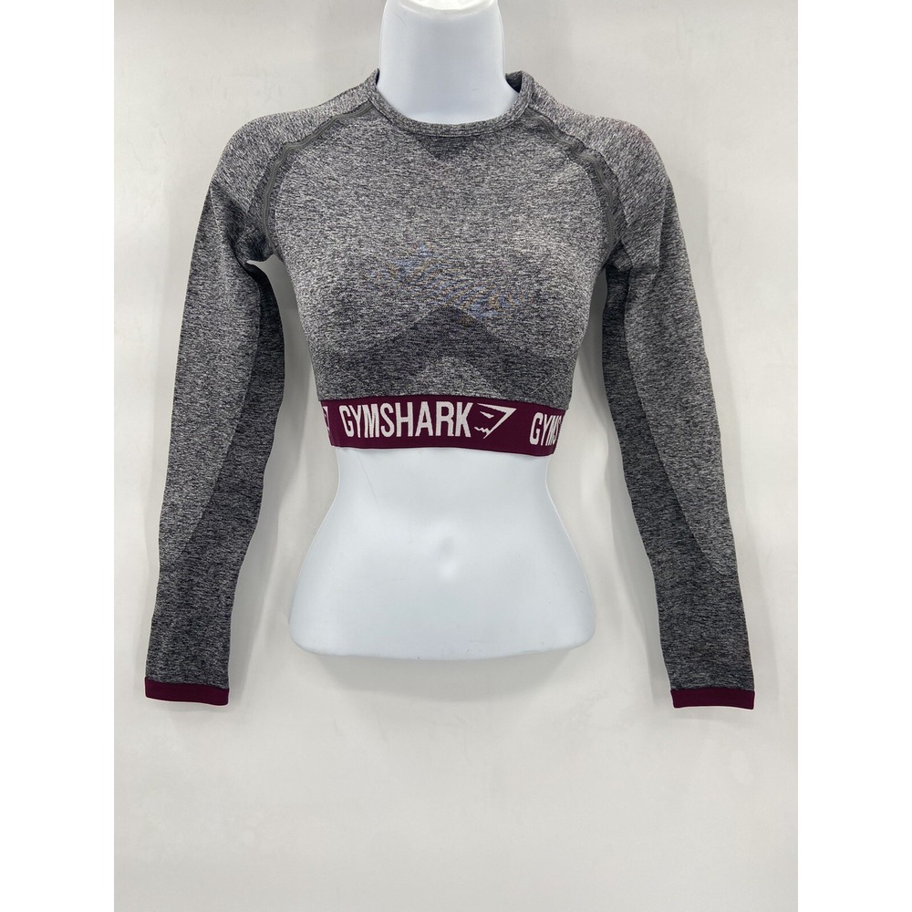 Gymshark Flex Crop Top Long Sleeve Grey Sz XS Gym Dry‎ Moisture Management